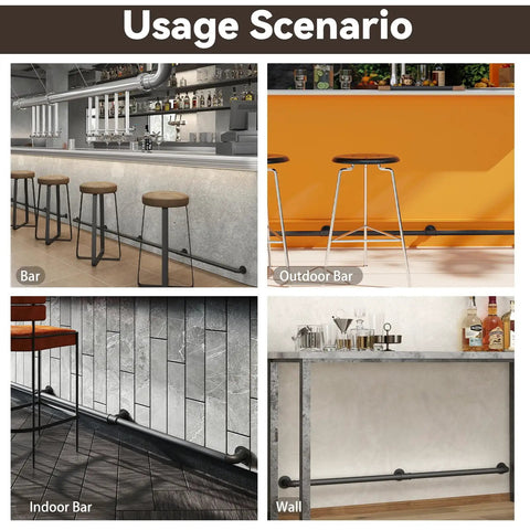 All In One Bar Foot Rail Kit For Undercounter Mounts In Matte Black installed in various bar settings