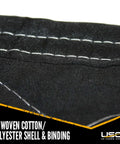 Close-up of US Cargo Control 80X72 Inch Heavy Duty Moving Blankets Thick Padded Furniture Padding Protective Wrap For Moving And Shipping Machine Washable Cotton Polyester Blend Black Commercial Grade fabric showing woven cotton and polyester shell.