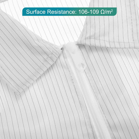 Close-up of the collar and zipper of Snag This Kickass ESD Anti Static Lab Coat With Protective Hood And Secure Cuff Design.