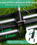 Four Roller Aluminum Lawn Leveling Rake With 61 Inch Adjustable Handle showing detailed rollers on grass surface