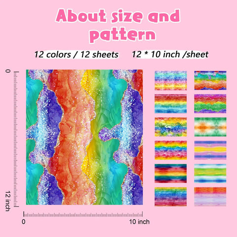 Rainbow Watercolor Sublimation Transfer Paper Kit With 12 Sheets 12x10 Inches Gradient Color Transfer Sheets display