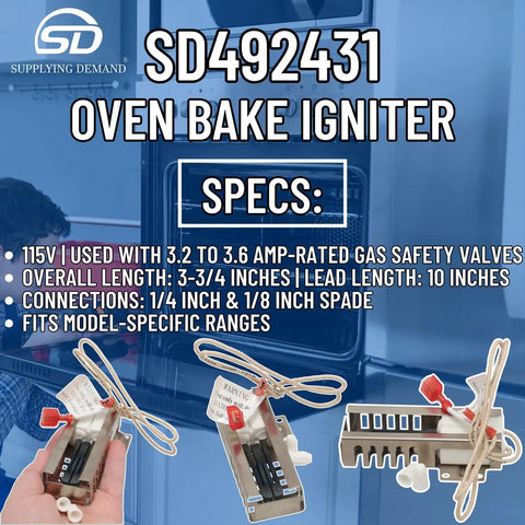 Gas Range Igniter Replacement For Specific Models Only Not Universal Fits Your Stove 115V 3.2 To 3.6 Amp With Alternate Part Numbers AP3674290
