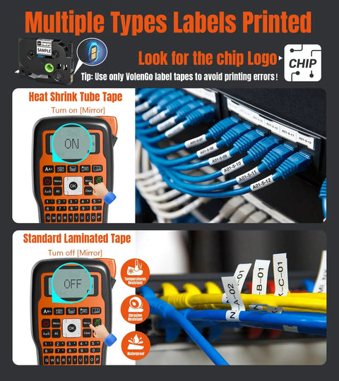 Handheld Labeling Machine With Tape For Industrial Office Use Pro Grade Waterproof Laminated 12Mm Cable Labeler For Wires And Cables E1000 Labeler With Three Cable Modes And One Touch Keys Heat Shrink Ready labeling wires.