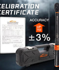 Half Inch Drive Torque Wrench Workhorse With Dual Scale Readout 10-180 Ft Lb And 13.6-244 Nm, case, and certificate displayed.