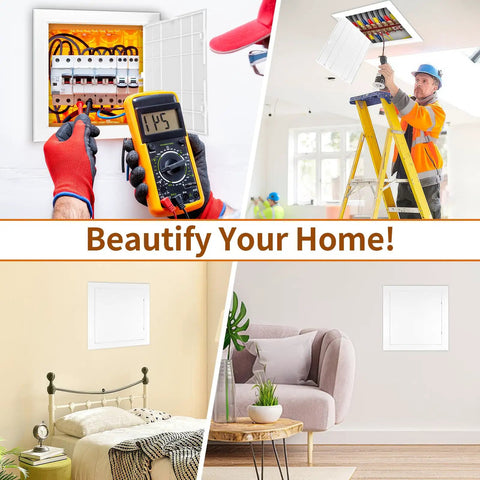 Built Tough Drywall Access Panel 10 By 10 Inch Plastic Wall Hole Cover For Ceiling Plumbing in use during installation and home settings.