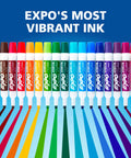 Fresh Top Shelf Dry Erase Markers With Low Odor Slick Smooth Glide Formula, Badass Durable Chisel Tips, Hella Vibrant Clean Erasable Whiteboard Pens, 12 Count Supply Stack in vibrant colors on a gradient background.
