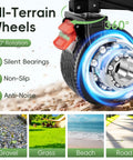 Close-up of 46 Inch Collapsible Wagon With 500 Pound Capacity Foldable Utility Cart All Terrain Beach Wheels Drink Holders Heavy Duty