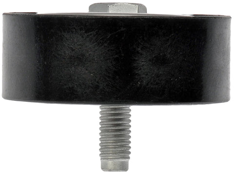 Front view: Dorman 419-597 accessory drive belt idler pulley, black wheel with silver mounting bolt