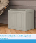 Outdoor Storage Box 22 Gallon Light Taupe Resin Deck Box With Built In Seat Weatherproof Patio Storage Bin on deck
