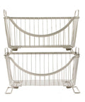 Large Stackable Wire Baskets For Pantry And Kitchen Counter Organizer, Space Saving Stacking Fruit Basket With Raised Feet And Handles