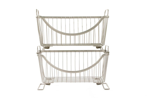 Large Stackable Wire Baskets For Pantry And Kitchen Counter Organizer, Space Saving Stacking Fruit Basket With Raised Feet And Handles