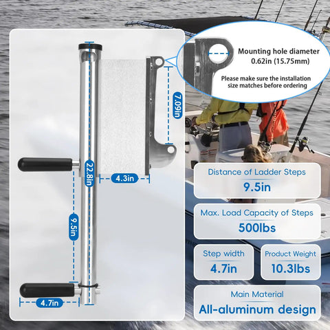 Two Step Emergency Reboarding Ladder For Boats Quick Deploy Jack Plate Boat Ladder With Foldable Twin Steps For Fast Reentry After A Swim Rotates Out Easily And Snaps In Secure When Not In Use, 22.8in aluminum