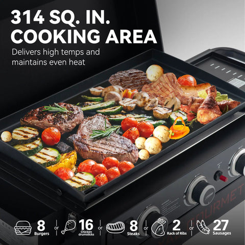 Three Burner Propane Griddle On Folding Stand 23 Inch Portable Griddle With Side Table And 314 Square Inches Cooking Area