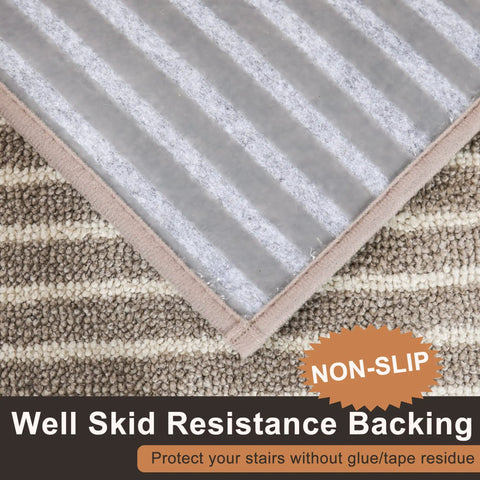 Close-up of Non Slip Stair Treads For Wood Steps, Machine Washable Polyester Stair Runner Mats, 15 Pack Beige 28 By 9 Inches