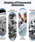Display of processed materials: stainless steel rods, precision turning machines, rough machining, 45# steel coils.