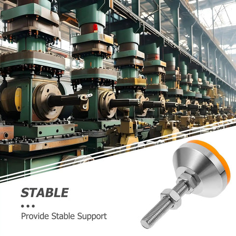 Top Notch Heavy Duty Adjustable Machine Levelers With Carbon Steel Caps And Grippy Rubber Bases For A Rock Solid Setup On Drill Presses And Lathes Pack Of Four showcased in a workshop setting with machinery.