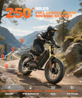 Tough Fat Tire Electric Bike Boasting 5600W Dual Motors And A Beefy 80Ah Battery for rugged outdoor riding with remote landscape.