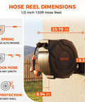 Heavy Duty 130Ft Retractable Garden Hose Reel With Auto Lock dimensions and features illustration