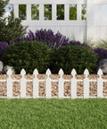 Picket Border Fence Kit 24.9 Foot White Outdoor Garden Fence For Quick Easy Install And Low Maintenance Yard Upgrade next to shrubs