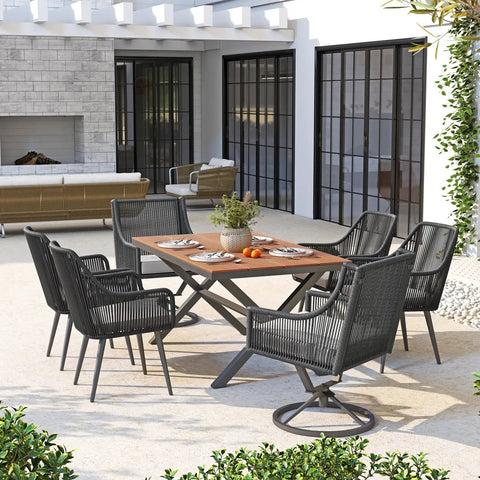 Outdoor Swivel Dining Chairs Set Of 2 With Cushions All Weather Wicker Patio Chairs Made From Twisted PE Rattan Metal Frame Swivel Seats