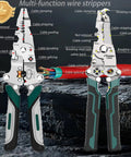 All In One Wire Stripper And Crimping Tool Set, 2 Pack Foldable Pliers For 10 24 AWG Wires with detailed usage diagram