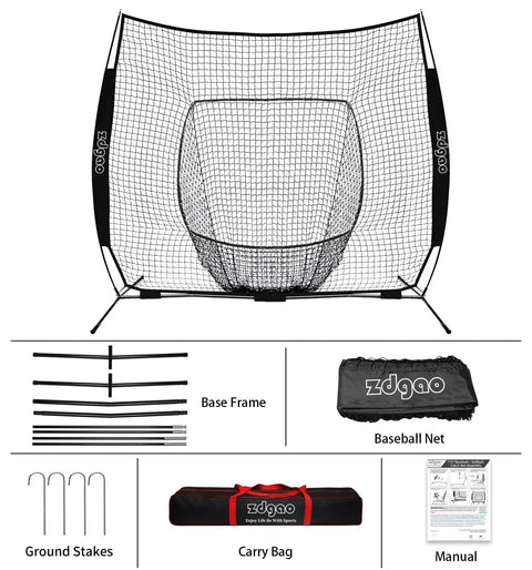 Heavy Duty 7x7ft Portable Baseball And Softball Practice Net With Carry Bag For Batting, Hitting, And Pitching Easy Assembly Durable Frame Pro Grade Netting Perfect For Players Of All Skill Levels with included accessories.