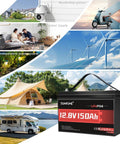 12V 150Ah LiFePO4 Deep Cycle Battery For Solar RV Marine Camping And Off Grid Use With 100A BMS Low Temp Protection