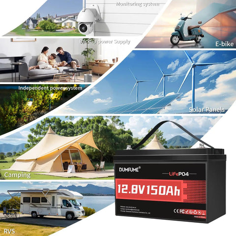 12V 150Ah LiFePO4 Deep Cycle Battery For Solar RV Marine Camping And Off Grid Use With 100A BMS Low Temp Protection
