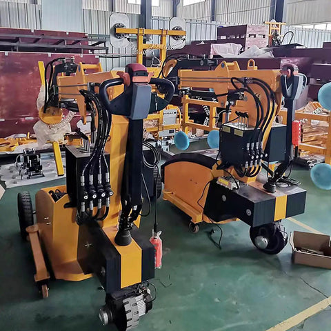 Solid Mobile Hydraulic Vacuum Suction Cup Glass Lifter For Heavy Granite And Marble Sheets Easy Job Site Setup displayed in warehouse.