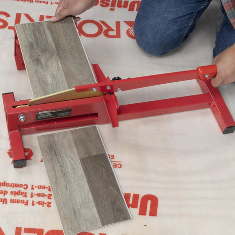DIY Ready Laminate And Vinyl Plank Cutter For 8 Inch Boards cutting a laminate plank with zinc plated steel blade.
