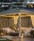 300 LED Curtain Lights With Remote Control for Indoor Outdoor Use Warm White Fairy String Lights on Patio Gazebo