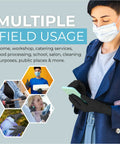 Black Nitrile Gloves Powder Free 4 Mil Medium, Durable Disposable Gloves for industrial and home use, woman using phone