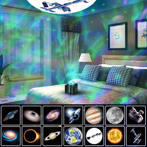 15 In 1 Star Projector With Remote, Galaxy Night Light And Moon Light, Bluetooth Speaker casting space visuals in bedroom
