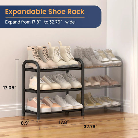 Super Roomy Three Tier Expandable Shoe Rack Black Metal Storage Shelf For Entryway Closet Organization That Actually Holds All Your Kicks Without The Mess Easy Setup Modern Space Saver