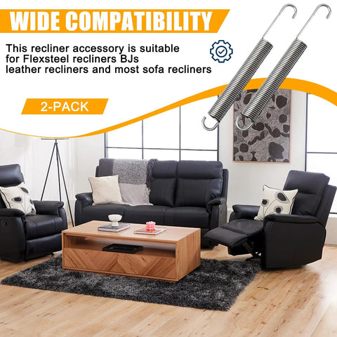 2 Pack Heavy Duty 7 Inch Recliner Tension Springs For Sofa Chair Mechanism Replacement displayed in a modern living room.