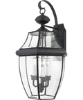 Newbury 23 Inch Outdoor Wall Lantern, 3 Light Mystic Black With Clear Beveled Glass, French Country Style Porch Light shown side view