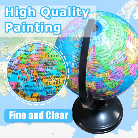 Six Inch Geographic World Globe With Stand For Kids Educational Rotating Political Map Globe showing Europe map details