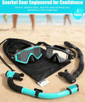 2 Pack Dry Snorkel Set For Adults With Panoramic View Dope Anti Leak And Anti Fog Tech on beach with mesh carry bag