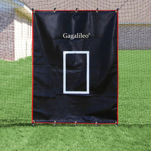 6x8Ft Batting Cage Backstop With Heavy Duty Padding And Strike Zone Vinyl Net Protector in backyard setup