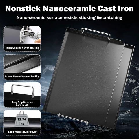 Nonstick Nanoceramic Griddle Plate For Backyard Cookouts And Grill Sessions, heavy duty 17 by 13 inch flat top insert image
