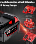 Heavy Duty 5000MAh Replacement Battery For Milwaukee M18 18V Cordless Power Tools Two Pack with chargers visible.
