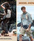 Ultralight 15L Daypack For Travel And Outdoors on hikers, foldable backpack with phone pocket and side drawstring pouch, beige color.