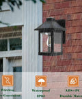 Outdoor Solar Wall Lanterns With Three Modes, Dusk To Dawn Motion Sensor LED Sconce Lights IP65 Waterproof on brick wall.