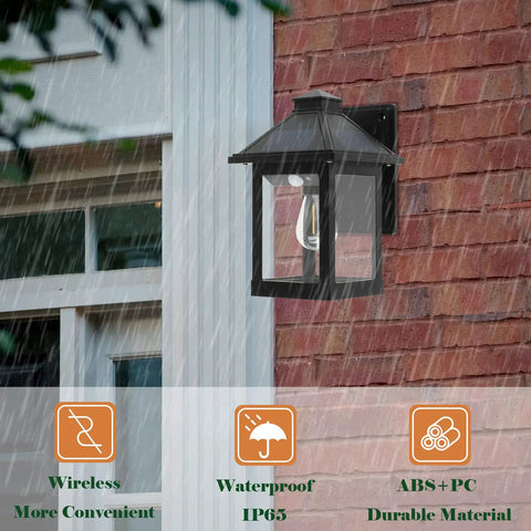 Outdoor Solar Wall Lanterns With Three Modes, Dusk To Dawn Motion Sensor LED Sconce Lights IP65 Waterproof on brick wall.