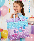 Mermaid Themed Birthday Gift Bag Set For Kids With Tissue Paper And Greeting Card 13 Inch Large Gift Bag With Handle