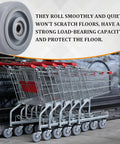 Shopping carts with Heavy Duty Beefed Up 4 Inch Push Cart Wheel Set with Rubber Casters and Bearings, grey wheels visible.