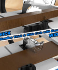 Badass 8 Inch Table Saw Driven By A Beefy 15 Amp 5500 Rpm Motor With Heavy Duty 80 Tooth Carbide Blade showing thick wood cuts.