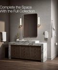 Bathroom with marble vanity, mirror, and Parallel 18 Inch Towel Bar In Vibrant Brushed Nickel Finish For A Cool Modern Bathroom Vibe.