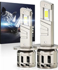 H1 Driving LED Fog Bulbs 6500K Crystal White 42000 Lumens in silver with cooling fan designed for night visibility.
