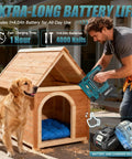 No Cords No Drama Battery Powered 18 Gauge Brad Nailer And Stapler Combo with a man assembling a wooden dog house.